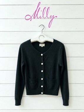 MILLY Green Merino Wool Pearl Button Cardigan Size L